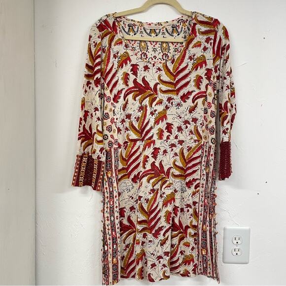 Soft Surroundings Orange & Red Boho Floral Embroidered Tunic Top Blouse Womens M - Picture 1 of 11